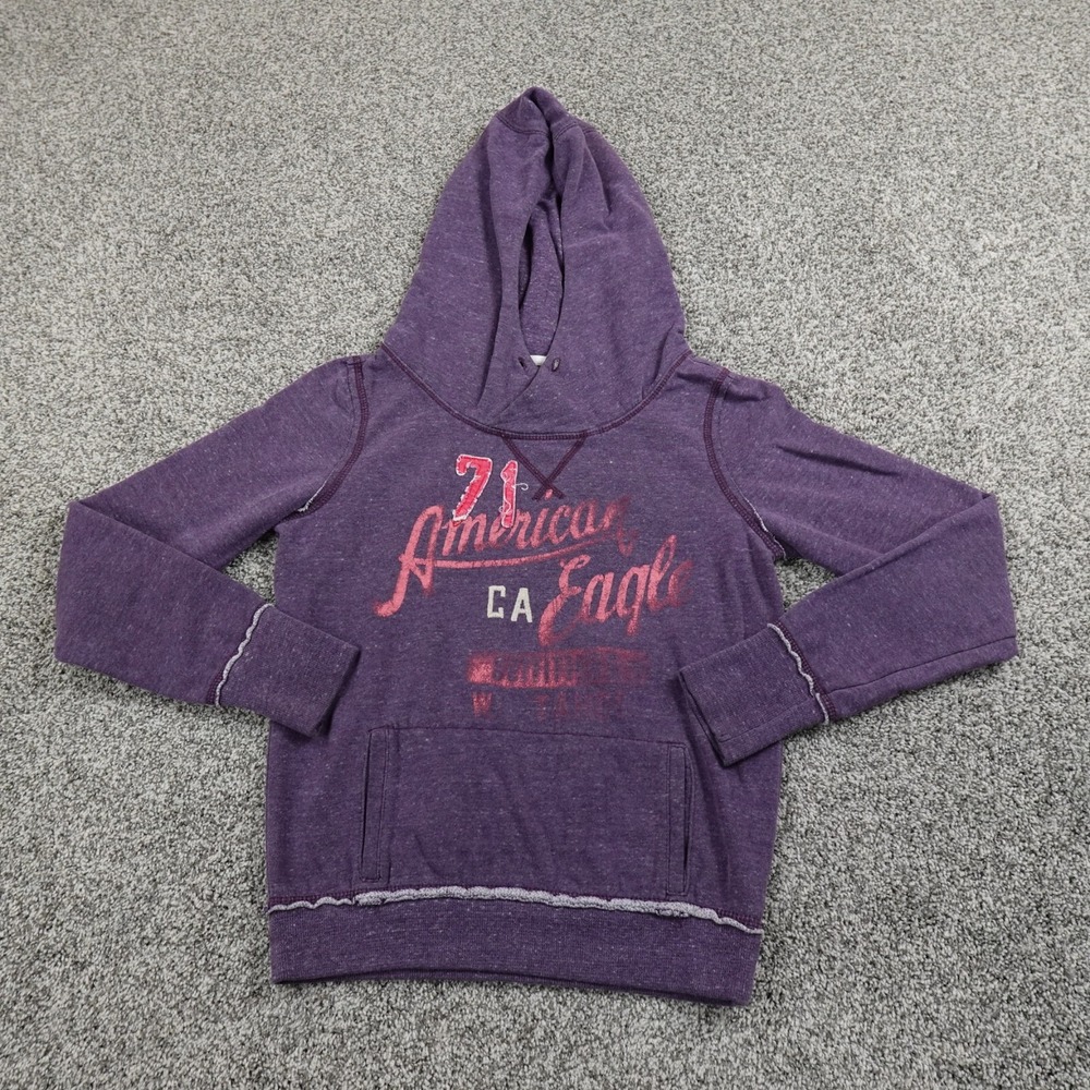 American Eagle Sweater Womens S Logo Purple Pullover Sweatshirt Hoodie Preppy